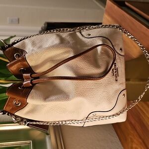 Coach Ivory With Brown Leather Trim Shoulder/Bucket Bag